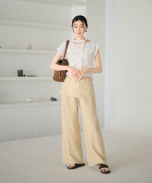 LAULEN(ローレン)の「choker neck french sleeve tops /チョーカーリボンフレンチスリーブトップス(Tシャツ/カットソー・レディース・ダークグレー/アイボリー/ホワイト・FREE)」の12枚目の写真