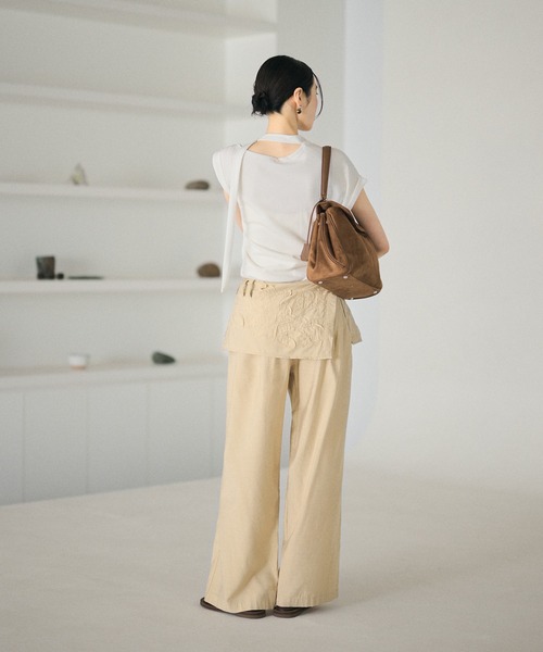 LAULEN(ローレン)の「choker neck french sleeve tops /チョーカーリボンフレンチスリーブトップス(Tシャツ/カットソー・レディース・ダークグレー/アイボリー/ホワイト・FREE)」の13枚目の写真