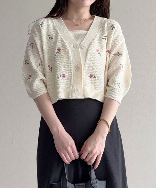 mysty woman（ミスティウーマン）の「刺繍ニットアンサンブル半袖　713243（カーディガン/ボレロ・レディース・グレー/オフホワイト/ブラック・FREE）」の14枚目の写真