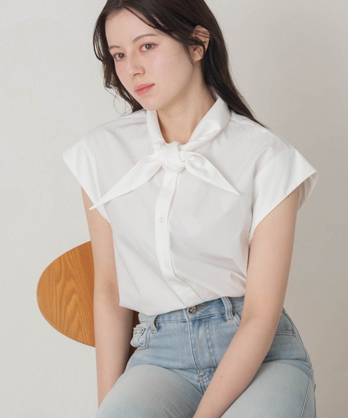 MISCH MASCH(ミッシュマッシュ)の「2026春夏新作 一部店舗限定 ミニマルノースリーブシャツ(シャツ/ブラウス・レディース・ブルー/ホワイト・フリ-)」の5枚目の写真