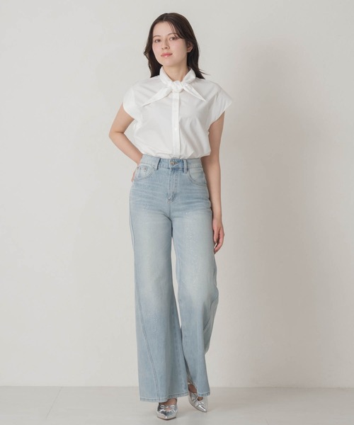 MISCH MASCH(ミッシュマッシュ)の「2026春夏新作 一部店舗限定 ミニマルノースリーブシャツ(シャツ/ブラウス・レディース・ブルー/ホワイト・フリ-)」の9枚目の写真