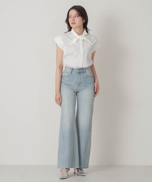 MISCH MASCH(ミッシュマッシュ)の「2026春夏新作 一部店舗限定 ミニマルノースリーブシャツ(シャツ/ブラウス・レディース・ブルー/ホワイト・フリ-)」の10枚目の写真