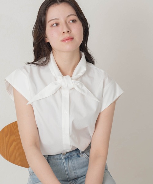 MISCH MASCH(ミッシュマッシュ)の「2026春夏新作 一部店舗限定 ミニマルノースリーブシャツ(シャツ/ブラウス・レディース・ブルー/ホワイト・フリ-)」の8枚目の写真