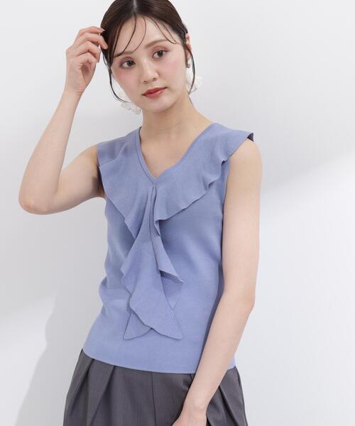 PROPORTION BODY DRESSING（プロポーションボディドレッシング）の「フリルノースリーブニット / 1216170504（ニット/セーター・レディース・ブルー/ホワイト系その他/イエロー・MEDIUM/SMALL）」の2枚目の写真