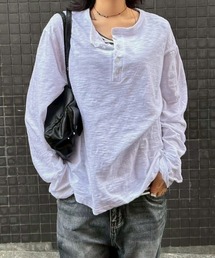 Chikashitsu + | 【Chikashitsu +】sheer cotton henley neck long sleeve / 【チカシツプラス】シアーコットンヘンリーネックロンT(Tシャツ/カットソー)