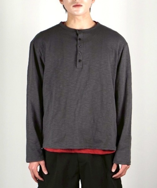 Chikashitsu +(チカシツプラス)の「【Chikashitsu +】sheer cotton henley neck long sleeve / 【チカシツプラス】シアーコットンヘンリーネックロンT<着用動画あり>(Tシャツ/カットソー・メンズ・ホワイト/ブラック/チャコール/ネイビー・ONE SIZE)」の19枚目の写真