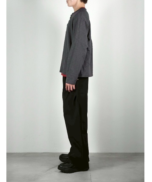 Chikashitsu +(チカシツプラス)の「【Chikashitsu +】sheer cotton henley neck long sleeve / 【チカシツプラス】シアーコットンヘンリーネックロンT<着用動画あり>(Tシャツ/カットソー・メンズ・ホワイト/ブラック/チャコール/ネイビー・ONE SIZE)」の17枚目の写真