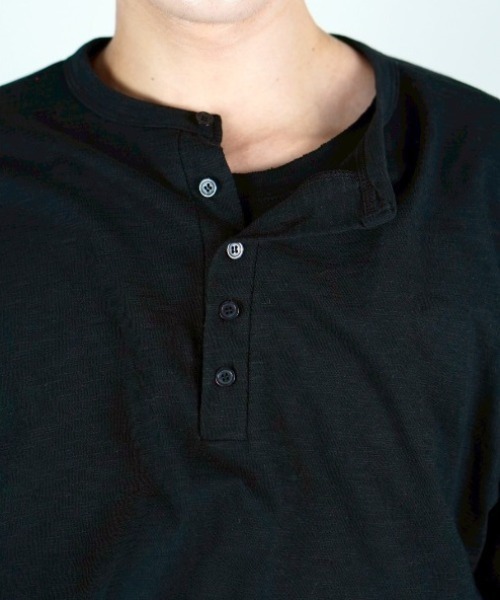 Chikashitsu +(チカシツプラス)の「【Chikashitsu +】sheer cotton henley neck long sleeve / 【チカシツプラス】シアーコットンヘンリーネックロンT<着用動画あり>(Tシャツ/カットソー・メンズ・ホワイト/ブラック/チャコール/ネイビー・ONE SIZE)」の13枚目の写真