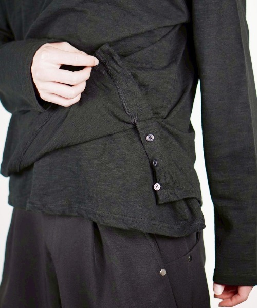 Chikashitsu +(チカシツプラス)の「【Chikashitsu +】sheer cotton henley neck long sleeve / 【チカシツプラス】シアーコットンヘンリーネックロンT<着用動画あり>(Tシャツ/カットソー・メンズ・ホワイト/ブラック/チャコール/ネイビー・ONE SIZE)」の14枚目の写真