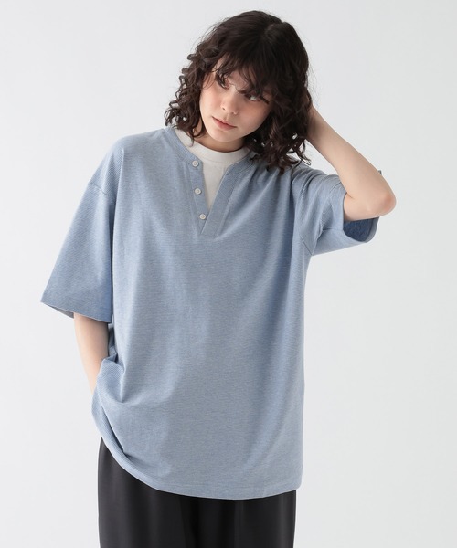 GEORGE'S(ジョージズ)の「レイヤードヘンリーTシャツ(Tシャツ/カットソー・メンズ・サックスブルー/ネイビー・LARGE/MEDIUM)」の1枚目の写真