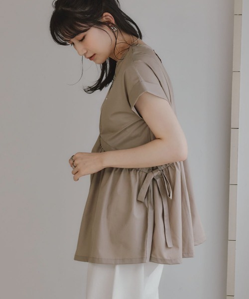 slattgir(スラットジール)の「高身長 TCブロードチュニックブラウス(トールサイズ)Essenave(シャツ/ブラウス・レディース・ネイビー/ベージュ・TLL/T3L/T4L/T5L/TM/TL)」の4枚目の写真