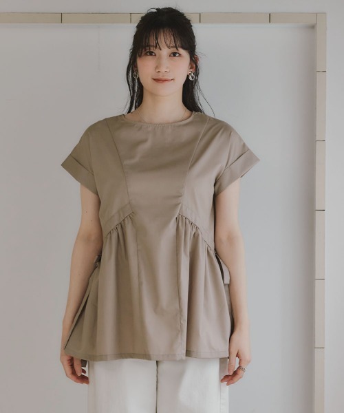 slattgir(スラットジール)の「高身長 TCブロードチュニックブラウス(トールサイズ)Essenave(シャツ/ブラウス・レディース・ネイビー/ベージュ・TLL/T3L/T4L/T5L/TM/TL)」の16枚目の写真