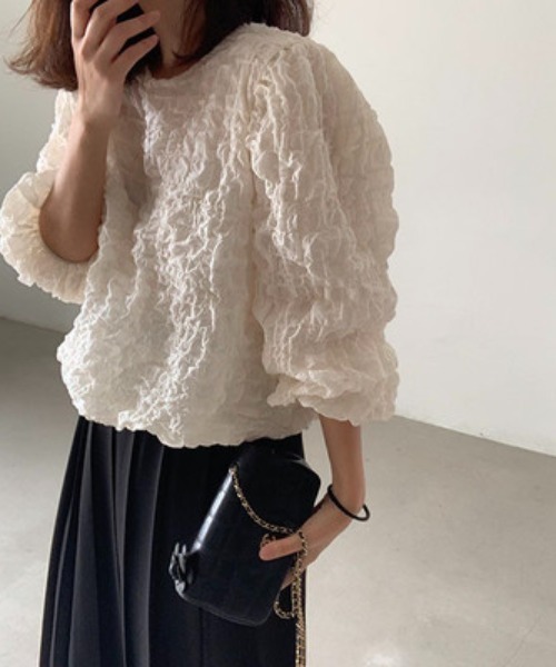 AMAJI(アマジ)の「チェック柄 パフスリーブ 長袖 シャツ(シャツ/ブラウス・レディース・ブラック/ベージュ・X-LARGE/LARGE/MEDIUM)」の3枚目の写真