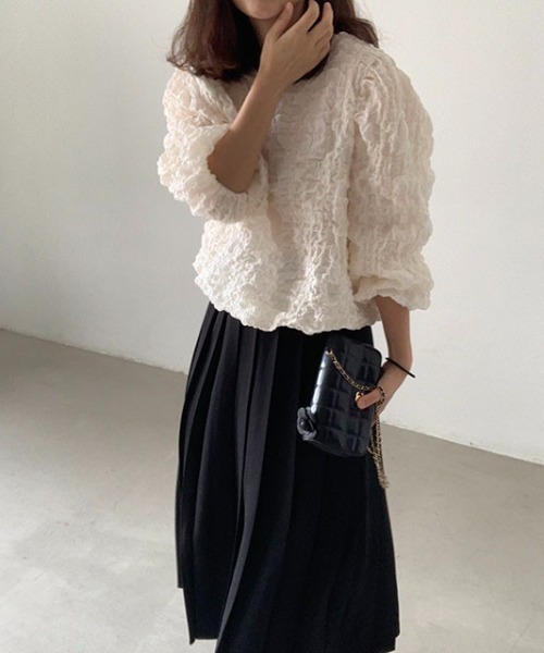 AMAJI(アマジ)の「チェック柄 パフスリーブ 長袖 シャツ(シャツ/ブラウス・レディース・ブラック/ベージュ・X-LARGE/LARGE/MEDIUM)」の4枚目の写真
