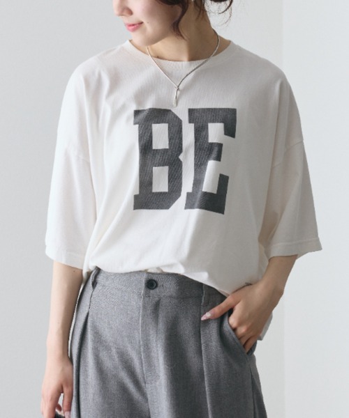 PUAL CE CIN(ピュアルセシン)の「【WEB限定】スーピマコットンBIGロゴショートTシャツ(Tシャツ/カットソー・レディース・オフホワイト/ベージュ/モカ/グレー・FREE)」の1枚目の写真