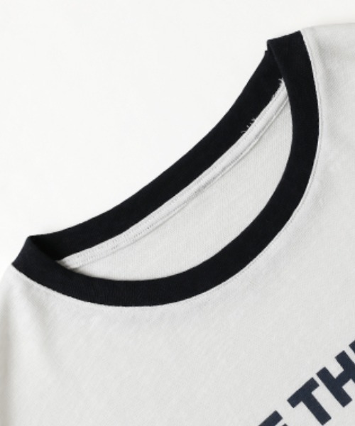 COCOMOMO（ココモモ）の「リンガーロゴTシャツ ロゴ Tシャツ 配色 リンガー ロゴTシャツ 半袖 オーバーサイズ トップス 半袖Tシャツ ロゴT リンガーT 春服 夏服（Tシャツ/カットソー・レディース・ネイビー/グレー/ホワイト・FREE）」の8枚目の写真