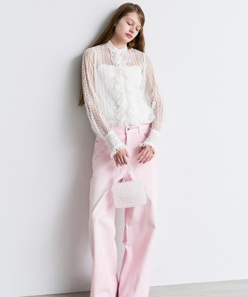 LE CIEL BLEU(ルシェルブルー)の「レースラッフルディテールブラウス / Lace Ruffle Detail Blouse(シャツ/ブラウス・レディース・ホワイト/ブラック・36)」の4枚目の写真