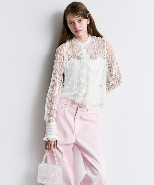LE CIEL BLEU(ルシェルブルー)の「レースラッフルディテールブラウス / Lace Ruffle Detail Blouse(シャツ/ブラウス・レディース・ホワイト/ブラック・36)」の3枚目の写真