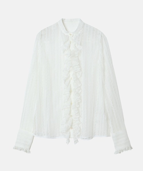 LE CIEL BLEU(ルシェルブルー)の「レースラッフルディテールブラウス / Lace Ruffle Detail Blouse(シャツ/ブラウス・レディース・ホワイト/ブラック・36)」の6枚目の写真