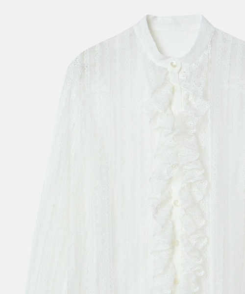LE CIEL BLEU(ルシェルブルー)の「レースラッフルディテールブラウス / Lace Ruffle Detail Blouse(シャツ/ブラウス・レディース・ホワイト/ブラック・36)」の7枚目の写真