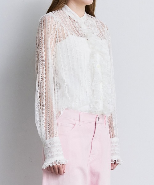 LE CIEL BLEU(ルシェルブルー)の「レースラッフルディテールブラウス / Lace Ruffle Detail Blouse(シャツ/ブラウス・レディース・ホワイト/ブラック・36)」の12枚目の写真