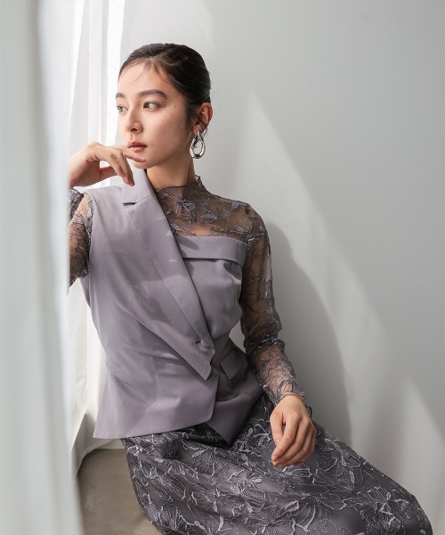 Callarus(カラルス)の「【オケージョン対応】アシメジャケットドッキングデザインチュール刺繍ワンピースドレス〔Callarus〕(ドレス・レディース・グレー/ベージュ・L/M/S/LL)」の22枚目の写真