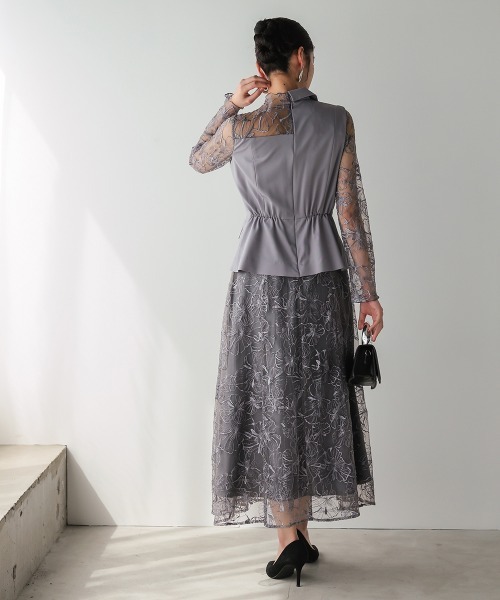 Callarus(カラルス)の「【オケージョン対応】アシメジャケットドッキングデザインチュール刺繍ワンピースドレス〔Callarus〕(ドレス・レディース・グレー/ベージュ・L/M/S/LL)」の15枚目の写真