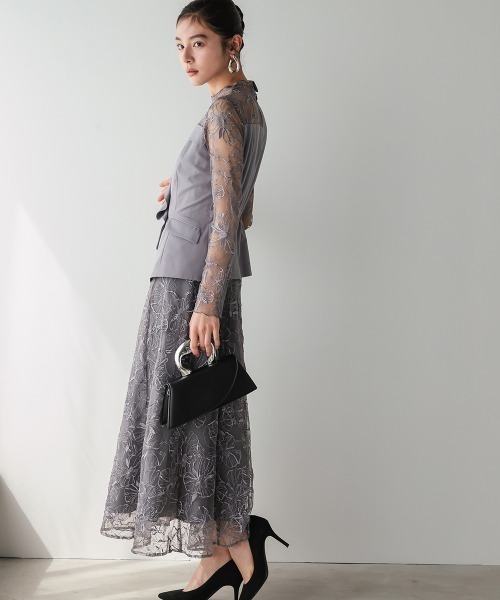 Callarus(カラルス)の「【オケージョン対応】アシメジャケットドッキングデザインチュール刺繍ワンピースドレス〔Callarus〕(ドレス・レディース・グレー/ベージュ・L/M/S/LL)」の14枚目の写真