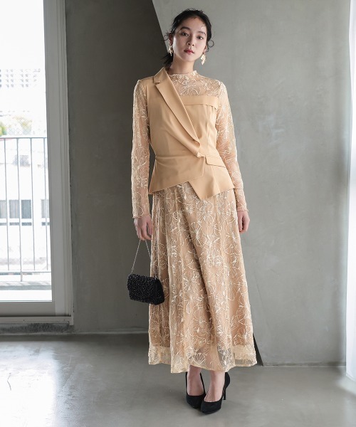 Callarus(カラルス)の「【オケージョン対応】アシメジャケットドッキングデザインチュール刺繍ワンピースドレス〔Callarus〕(ドレス・レディース・グレー/ベージュ・L/M/S/LL)」の16枚目の写真