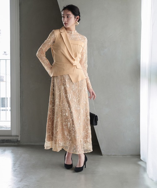 Callarus(カラルス)の「【オケージョン対応】アシメジャケットドッキングデザインチュール刺繍ワンピースドレス〔Callarus〕(ドレス・レディース・グレー/ベージュ・L/M/S/LL)」の17枚目の写真