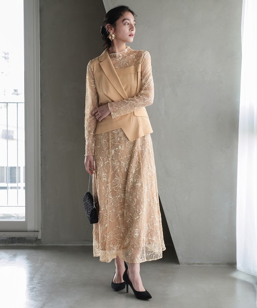 Callarus(カラルス)の「【オケージョン対応】アシメジャケットドッキングデザインチュール刺繍ワンピースドレス〔Callarus〕(ドレス・レディース・グレー/ベージュ・L/M/S/LL)」の19枚目の写真