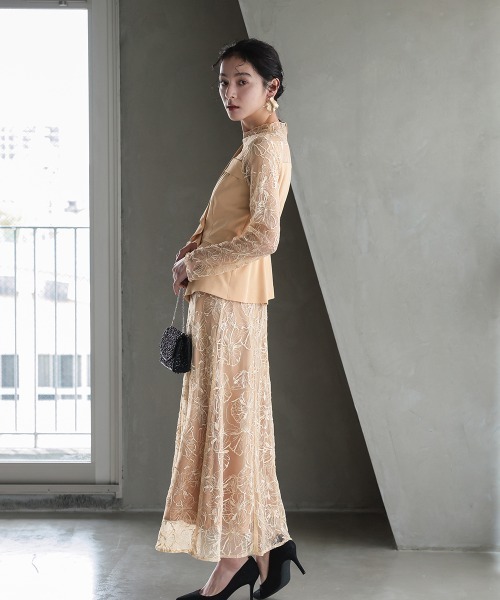 Callarus(カラルス)の「【オケージョン対応】アシメジャケットドッキングデザインチュール刺繍ワンピースドレス〔Callarus〕(ドレス・レディース・グレー/ベージュ・L/M/S/LL)」の10枚目の写真
