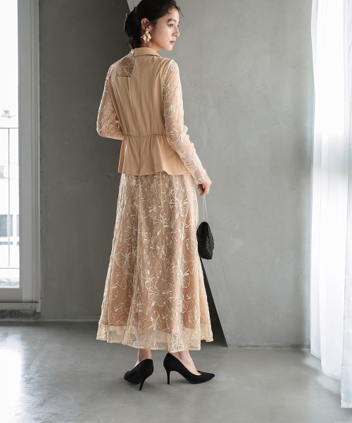 Callarus(カラルス)の「【オケージョン対応】アシメジャケットドッキングデザインチュール刺繍ワンピースドレス〔Callarus〕(ドレス・レディース・グレー/ベージュ・L/M/S/LL)」の12枚目の写真