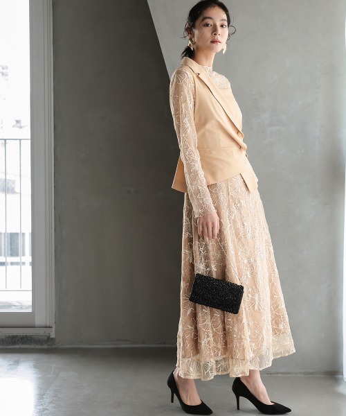 Callarus(カラルス)の「【オケージョン対応】アシメジャケットドッキングデザインチュール刺繍ワンピースドレス〔Callarus〕(ドレス・レディース・グレー/ベージュ・L/M/S/LL)」の11枚目の写真