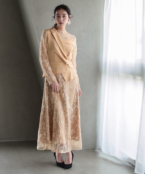 Callarus(カラルス)の「【オケージョン対応】アシメジャケットドッキングデザインチュール刺繍ワンピースドレス〔Callarus〕(ドレス・レディース・グレー/ベージュ・L/M/S/LL)」の20枚目の写真