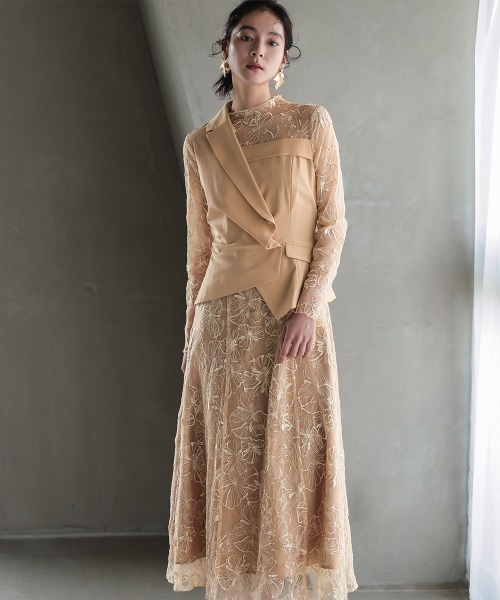 Callarus(カラルス)の「【オケージョン対応】アシメジャケットドッキングデザインチュール刺繍ワンピースドレス〔Callarus〕(ドレス・レディース・グレー/ベージュ・L/M/S/LL)」の21枚目の写真