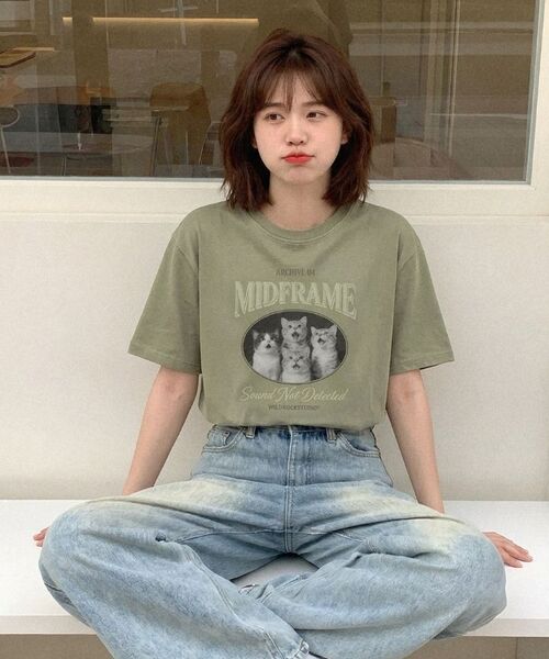 WILDROCK(ワイルドロック)の「ミッドフレームキャット ピグメントオーバーサイズ半袖Tシャツ(クロップ含む)(Tシャツ/カットソー・レディース・ブルー/カーキ/ライトグレー/ホワイト/ブラック/チャコール/ベビーピンク/ライトパープル・FREE/X-SMALL/SMALL/MEDIUM/LARGE)」の17枚目の写真