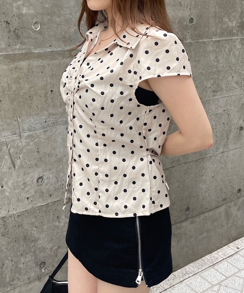 ROGER AND RAW（ロジャーアンドロウ）の「ドット パフスリーブ半袖シャツ（シャツ/ブラウス・レディース・ホワイト/ブラック/ベージュ・FREE）」の10枚目の写真