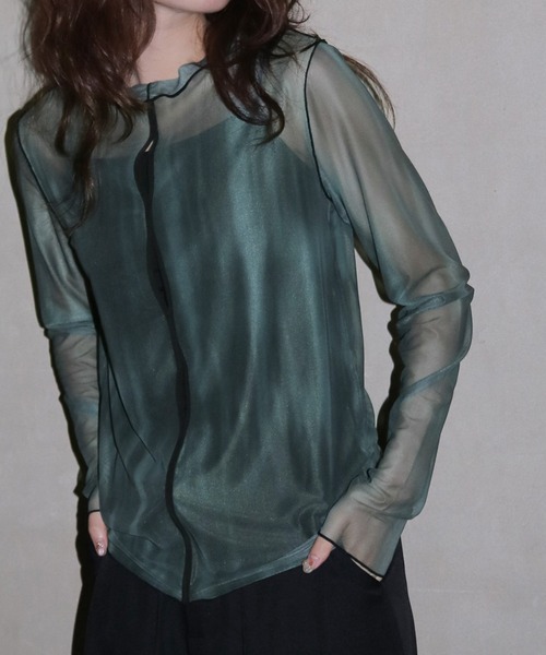 cheriella（シェリエラ）の「【cheriella】前後2WAYニュアンスウェーブホールシアートップス  2-WAY NUANCE WAVE HOLE SHEER TOPS（Tシャツ/カットソー・レディース・グリーン/アイボリー/ブルー/ダークグレー/ブラウン・MEDIUM）」の5枚目の写真