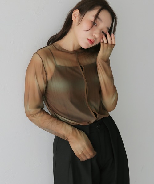 cheriella（シェリエラ）の「【cheriella】前後2WAYニュアンスウェーブホールシアートップス  2-WAY NUANCE WAVE HOLE SHEER TOPS（Tシャツ/カットソー・レディース・グリーン/アイボリー/ブルー/ダークグレー/ブラウン・MEDIUM）」の9枚目の写真
