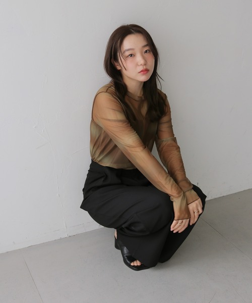 cheriella（シェリエラ）の「【cheriella】前後2WAYニュアンスウェーブホールシアートップス  2-WAY NUANCE WAVE HOLE SHEER TOPS（Tシャツ/カットソー・レディース・グリーン/アイボリー/ブルー/ダークグレー/ブラウン・MEDIUM）」の19枚目の写真