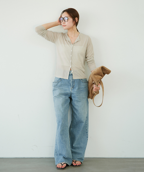 plage（プラージュ）の「《追加》SHEER カーディガン トップス 2（カーディガン/ボレロ・レディース・ライトグリーン/ブラック/ホワイト・FREE）」の9枚目の写真
