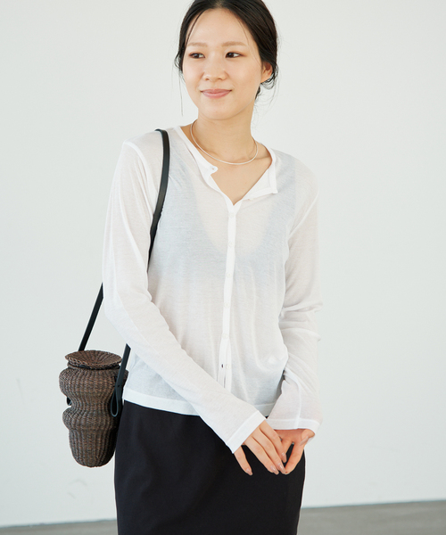 plage（プラージュ）の「《追加》SHEER カーディガン トップス 2（カーディガン/ボレロ・レディース・ライトグリーン/ブラック/ホワイト・FREE）」の19枚目の写真