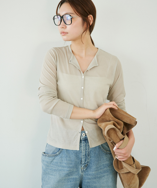 plage（プラージュ）の「《追加》SHEER カーディガン トップス 2（カーディガン/ボレロ・レディース・ライトグリーン/ブラック/ホワイト・FREE）」の5枚目の写真