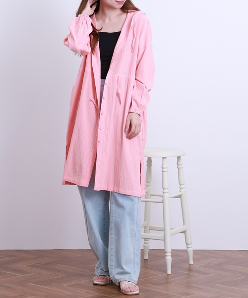 crossi(クロッシー)の「フード付ウエストドロスト リネン ロングカーディガン(カーディガン/ボレロ・レディース・ピンク・38)」の5枚目の写真