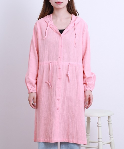 crossi(クロッシー)の「フード付ウエストドロスト リネン ロングカーディガン(カーディガン/ボレロ・レディース・ピンク・38)」の9枚目の写真