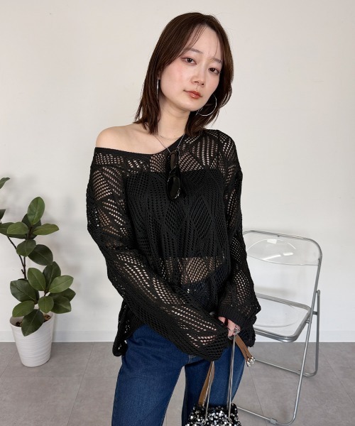 mellomela.(メロメラ)の「ベルト&ブラトップ付きボヘミアンニット(ニット/セーター・レディース・ブラック/ホワイト・FREE)」の6枚目の写真