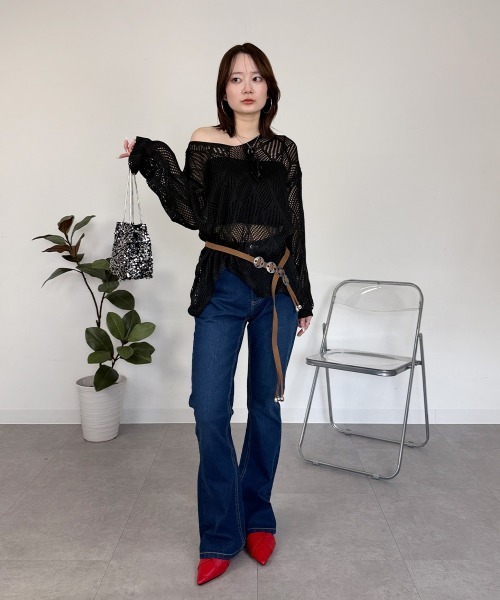 mellomela.(メロメラ)の「ベルト&ブラトップ付きボヘミアンニット(ニット/セーター・レディース・ブラック/ホワイト・FREE)」の12枚目の写真