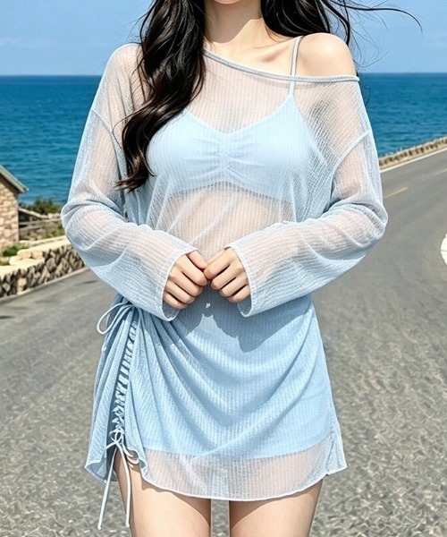 NANEA(ナネア)の「シアートップス付き3点セット水着(水着・レディース・サックスブルー/ブラック/イエロー・MEDIUM/X-LARGE/LARGE)」の2枚目の写真