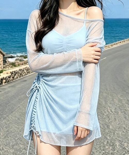 NANEA(ナネア)の「シアートップス付き3点セット水着(水着・レディース・サックスブルー/ブラック/イエロー・MEDIUM/X-LARGE/LARGE)」の10枚目の写真